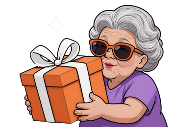 Granny &ouml;ffnet orange Geschenkbox mit 100% Willkommensbonus