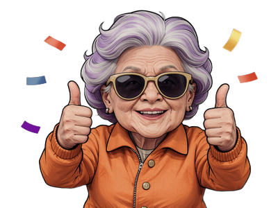 Granny zeigt Daumen hoch f&uuml;r SpinGranny Casino Vorteile